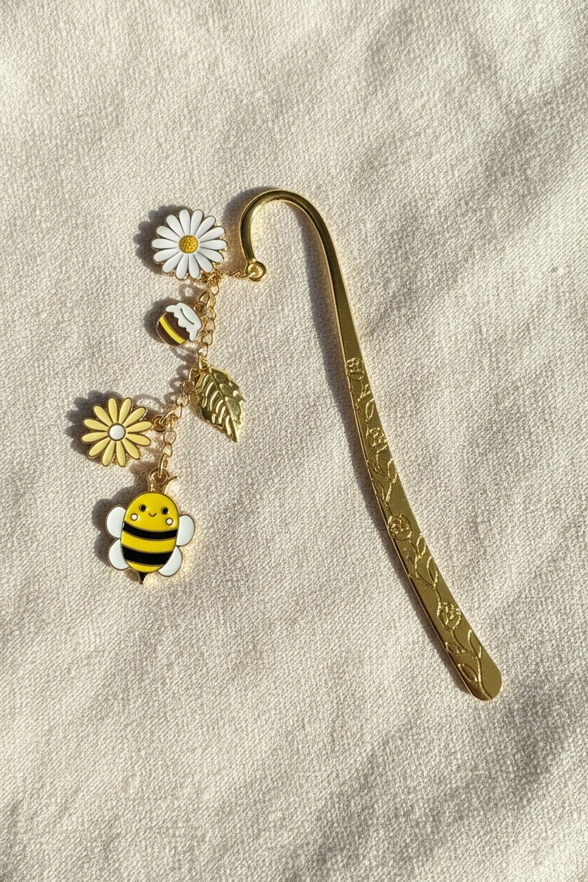 Handmade Bee & Wildflower Charm Bookmark