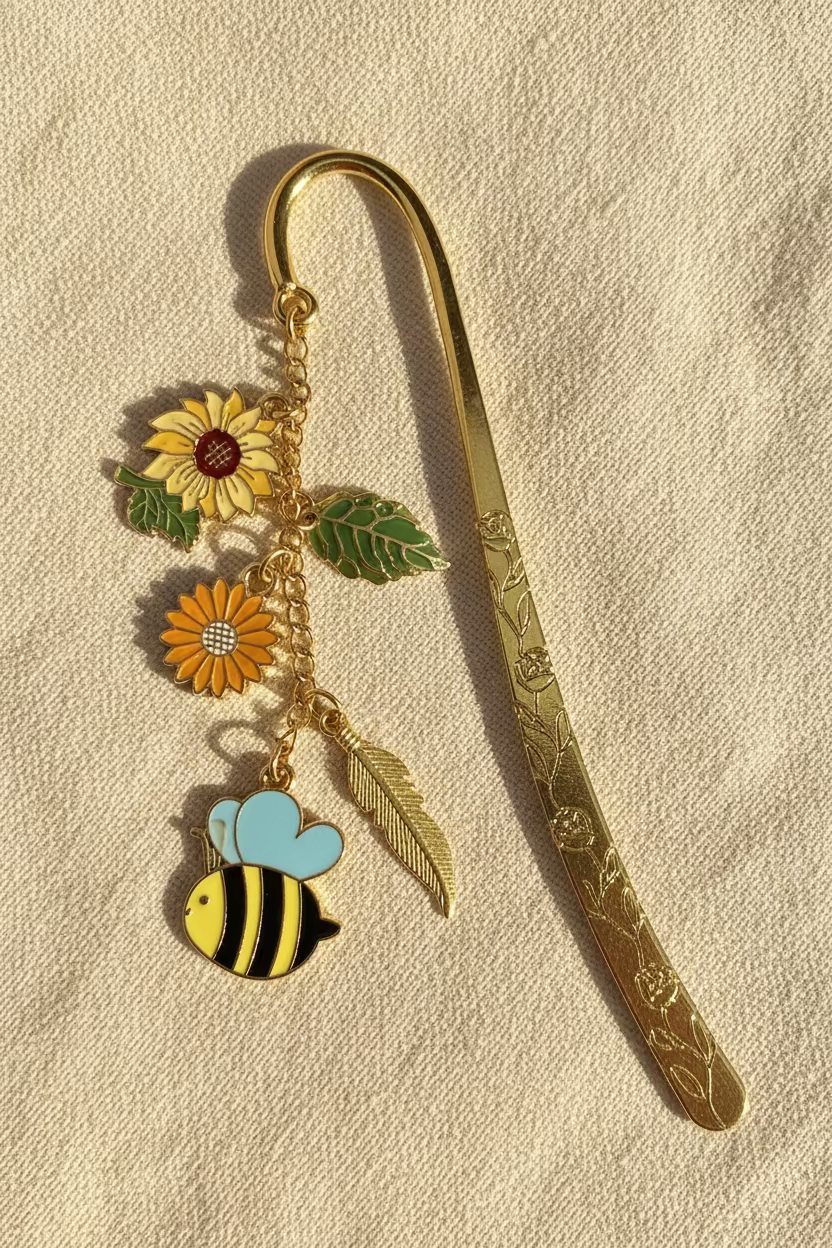 Handmade Bee & Wildflower Charm Bookmark